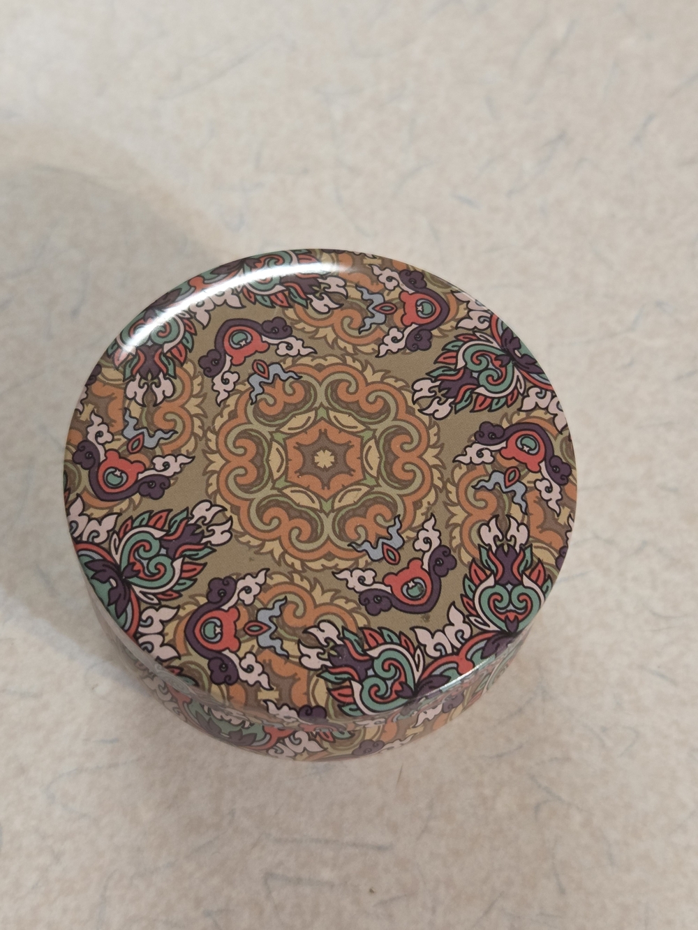 2.5 oz Bergamot 100% Soy Wax Candle in Decorative Earth-Toned Mandala Tin